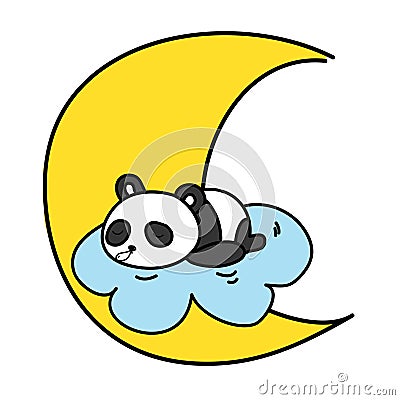 Baby panda sleeping on the cloud Vector Illustration