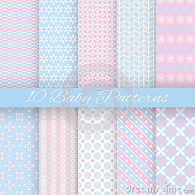 Baby pastel different vector seamless patterns Vector Illustration