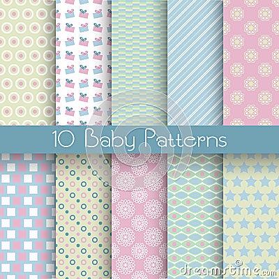 Baby pastel different vector seamless patterns (tiling) Vector Illustration