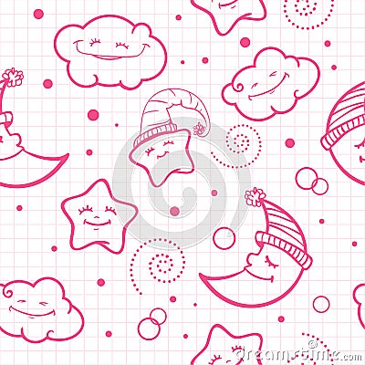 For baby pattern. night pattern. moon and stars Vector Illustration