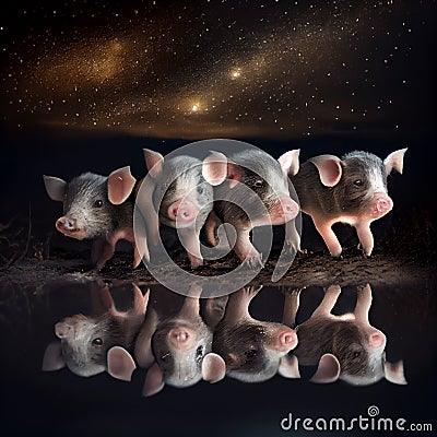 Baby pig piglets playing in mud Stock Photo