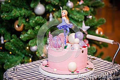 Baby pink ballerina cake with cakepops Stock Photo