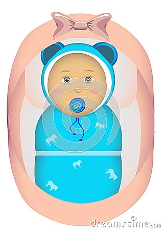 Baby in a pink cradle Vector Illustration
