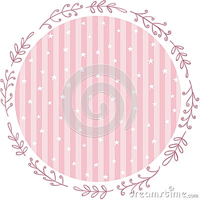 Baby pink party round sticker with stars Vector Illustration