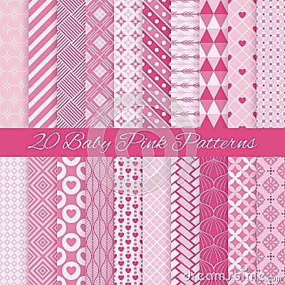 Baby pink seamless patterns. Vector illustration Vector Illustration