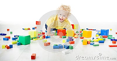 Baby Play Toy Blocks, Crawling Child Playing on Floor with Toys Stock Photo