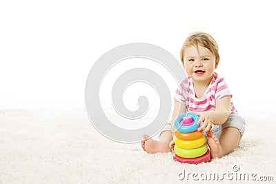 Baby Play Toy Rings Pyramid, Infant Kid Playing Building Blocks Stock Photo