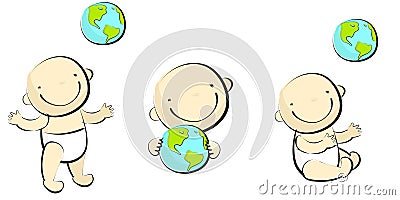 Baby playing with globus - 2 Vector Illustration