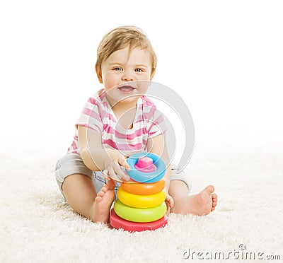 Baby Playing Toys, Child Play Pyramid Tower, Little Kid Education Stock Photo