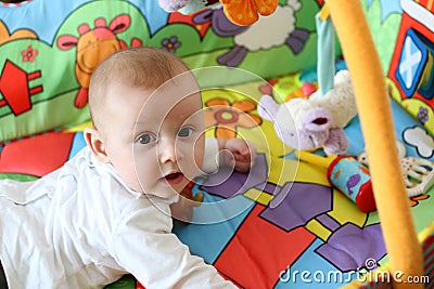 Baby in playpen Stock Photo