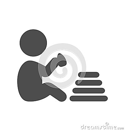 Baby plays with pyramid pictogram flat icon on white Vector Illustration