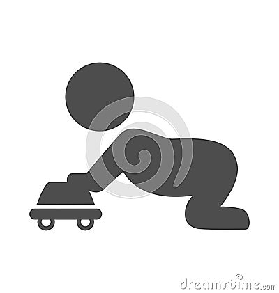 Baby plays with toy car pictogram flat icon on white Vector Illustration