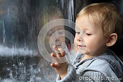 Baby portrait reflecting Stock Photo