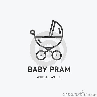 Baby Pram Sign Thin Line Icon Emblem Concept. Vector Vector Illustration