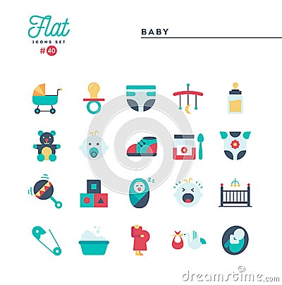 Baby, pregnancy, birth, toys and more, flat icons set Cartoon Illustration