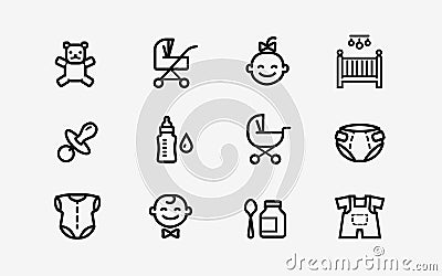 Baby products icon set. Childhood, child symbol. Vector illustration Vector Illustration