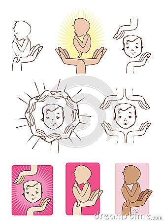 Baby protected by hands icons logo elements Vector Illustration