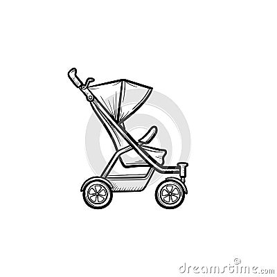 Baby pushchair hand drawn sketch icon. Vector Illustration