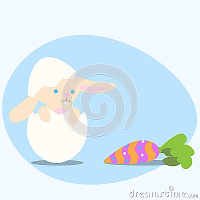 Baby rabbit looking at decorated carrot Vector Illustration