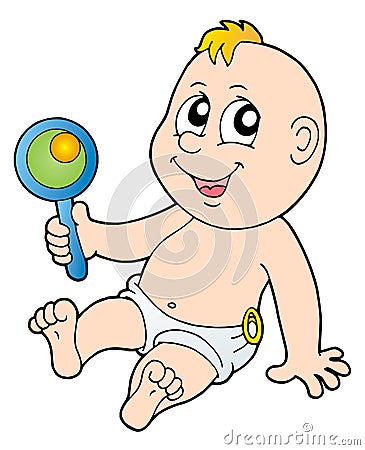 Baby with rattle Cartoon Illustration