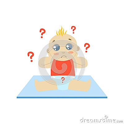Baby In Red With Dirty Nappy Vector Illustration