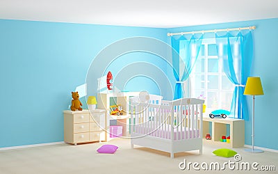 Baby room with floor shelves Cartoon Illustration