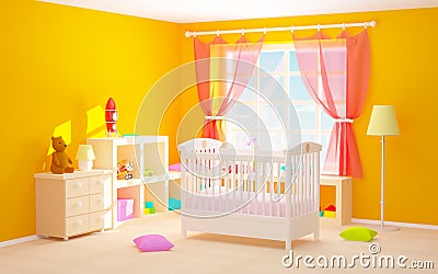 Baby room with floor shelves Cartoon Illustration