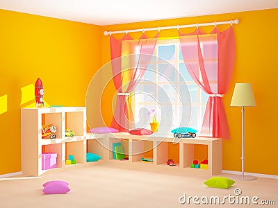 Baby room with floor shelves Cartoon Illustration