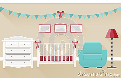 Baby room interior. Flat vector illustration. Vector Illustration