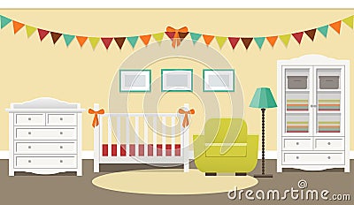 Baby room retro interior. Vector illustration. Vector Illustration