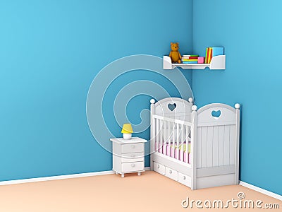 Baby`s bedroom empty wall Cartoon Illustration
