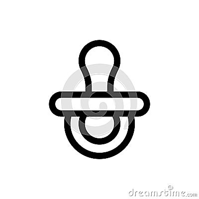 Baby`s dummy icon. Linear logo of nipple. Black simple illustration of children`s goods. Contour isolated vector image on white Vector Illustration