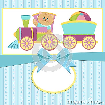 Baby's greetings card with cat Vector Illustration