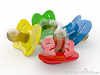 Baby's pacifiers on white background. Stock Photo