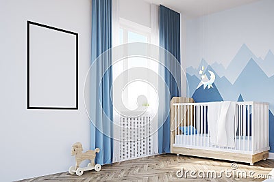 Baby`s room with a crib and a poster Stock Photo