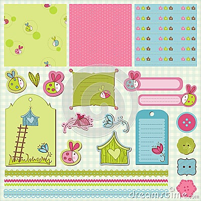 Baby Scrap with Ladybugs Vector Illustration