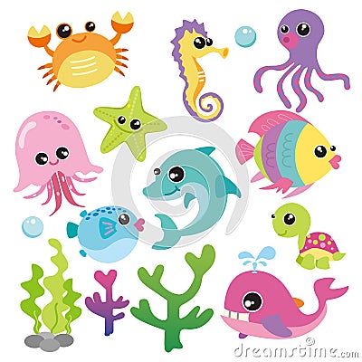 Baby Sea Creatures Vector Illustration