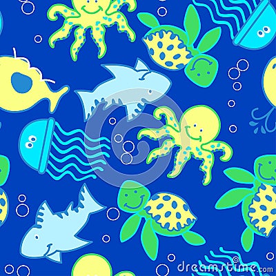 Baby sea creatures in the ocean. Vector Illustration