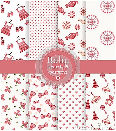 Baby seamless patterns. Vector set. Cartoon Illustration