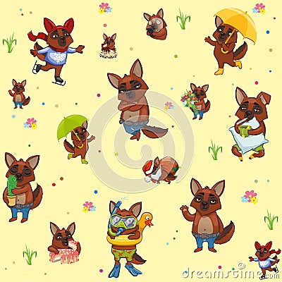 Baby seamless Wallpaper. cartoon active dogs. wrapping paper Vector Illustration