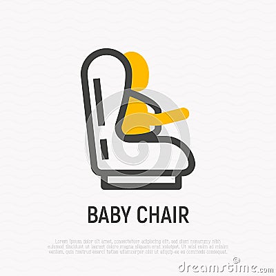 Baby seat for car: child is fastened by seat belts. Thin line icon. Modern vector illustration Vector Illustration