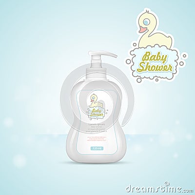 Baby shampoo bottle. Logo duckling. Vector Illustration