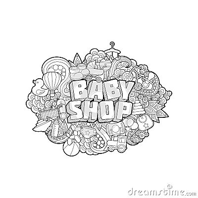 Baby Shop - Hand Lettering and Doodles Elements Sketch. Vector Illustration