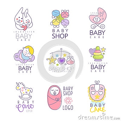 Baby shop set for logo design, hand drawn vector Illustrations Vector Illustration