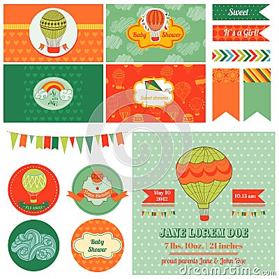 Baby Shower Airballoon Theme - for Party Vector Illustration