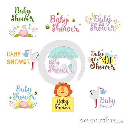 Baby shower badge vector set. Vector Illustration