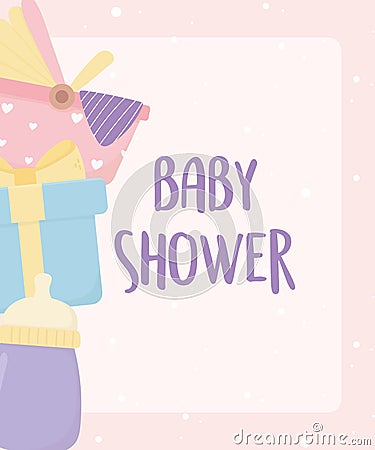 Baby shower bottle gift carriage card cartoon decoration Vector Illustration