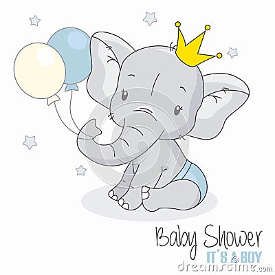 Cute elephant boy with balloons Vector Illustration