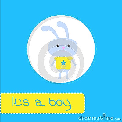 Baby shower card with bunny. Its a boy Vector Illustration