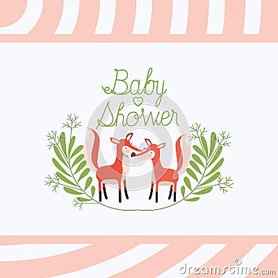 Baby shower card with cute foxes couple Vector Illustration